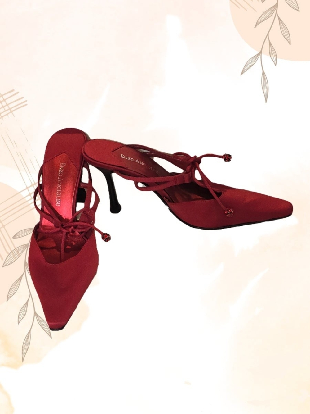 Enzo Angiolini Red Satin Pointed-Toe Lace-Up Mules